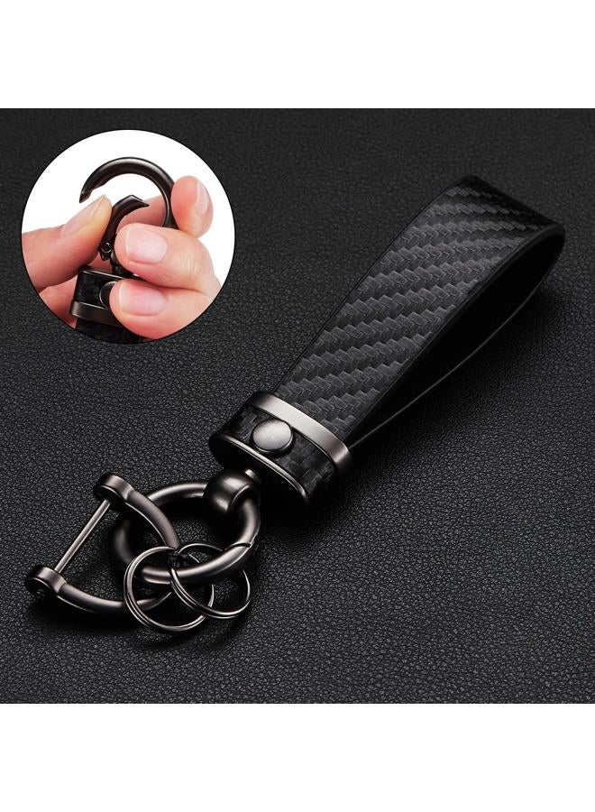 DEKEWEI Carbon Fiber Style Car Keychain Microfiber Leather Key Chain, Universal Key Chains for Key Fobs for Men and Women, 360 Degree Rotatable with Anti-Lost D-Ring (Black) - Image 2