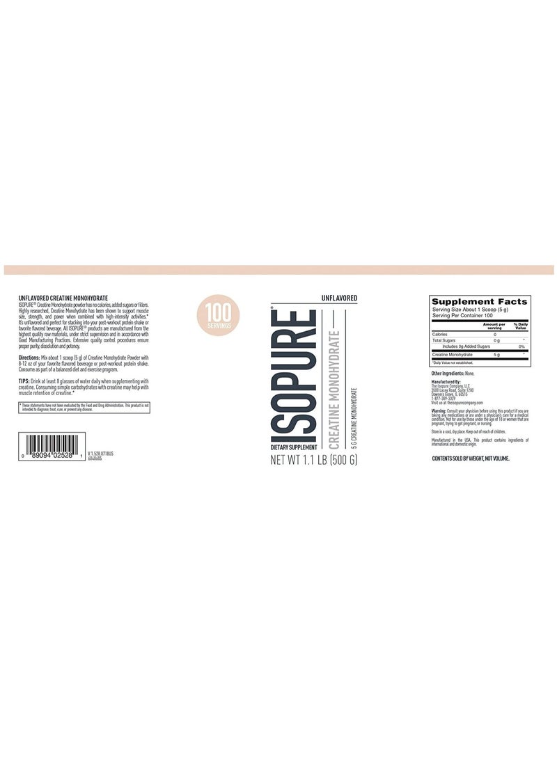 Natures Best Unflavored Creatine Monohydrate Powder 500g - Image 2