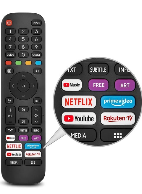 New Replacement Remote Control,Universal Remote Control Compatible with Hisense-VIDAA-TV-Remote,Upgraded Infrared Remote Control EN2G30H,with Netflix, Prime Video, Heavy Duty