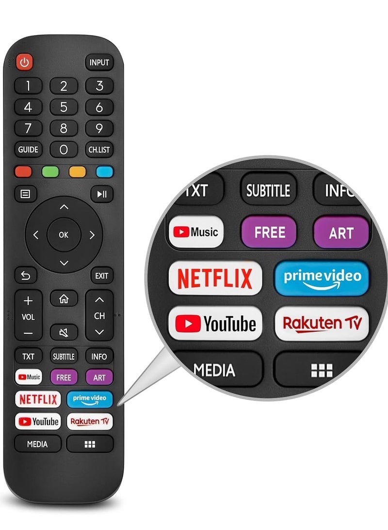 New Replacement Remote Control,Universal Remote Control Compatible with Hisense-VIDAA-TV-Remote,Upgraded Infrared Remote Control EN2G30H,with Netflix, Prime Video, Heavy Duty