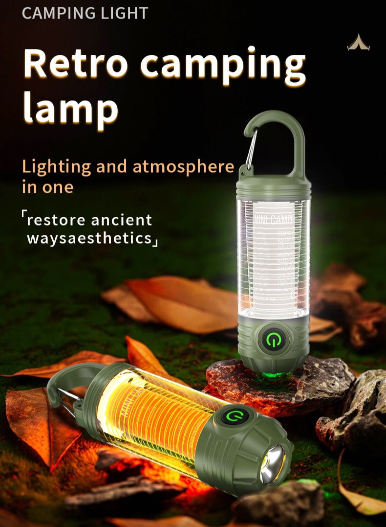 ZONIX Portable Rechargeable Flashlight with 3-Color Camping Light, 10000LM High Lumen & Mosquito-Repellent Red Light, 6-Speed Dimming Modes, Type-C Fast Charge/IPX4 Waterproof, 96g Ultra-Light + Hook for Camping, Hiking, Travel, Home Reading, and Emergency Use (Retro Green)  - Image 1