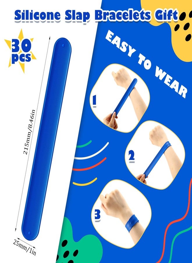 Vinsot 30 Pcs Silicone Slap Bracelets Gift for Kids DIY Slap Bands Party Favor Soft Blank Snap Wristbands Bulk for School Craft Project Painting Classroom Prizes Birthday Wedding (Blue) - Image 2