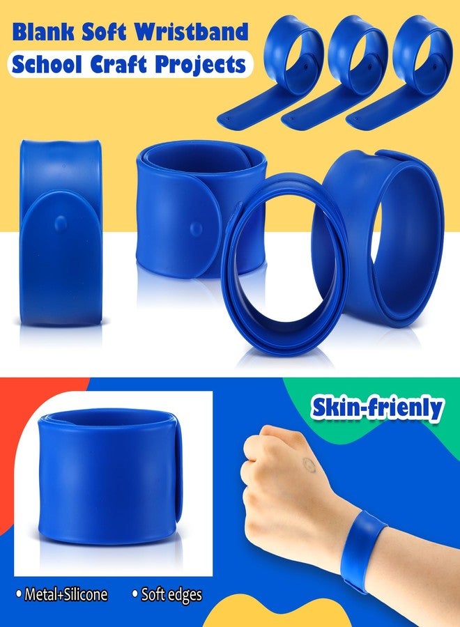 Vinsot 30 Pcs Silicone Slap Bracelets Gift for Kids DIY Slap Bands Party Favor Soft Blank Snap Wristbands Bulk for School Craft Project Painting Classroom Prizes Birthday Wedding (Blue) - Image 3
