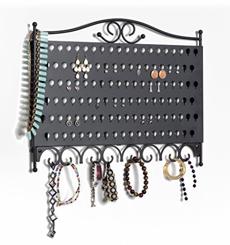 Mango Steam Wall Mounted Closet/Wardrobe Display Hanger Organizer for Jewelry & Earrings With Hooks for Necklaces, Bracelets, Accessories - Black - Image 2