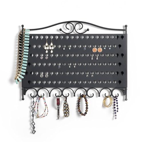 Mango Steam Wall Mounted Closet/Wardrobe Display Hanger Organizer for Jewelry & Earrings With Hooks for Necklaces, Bracelets, Accessories - Black - Image 4
