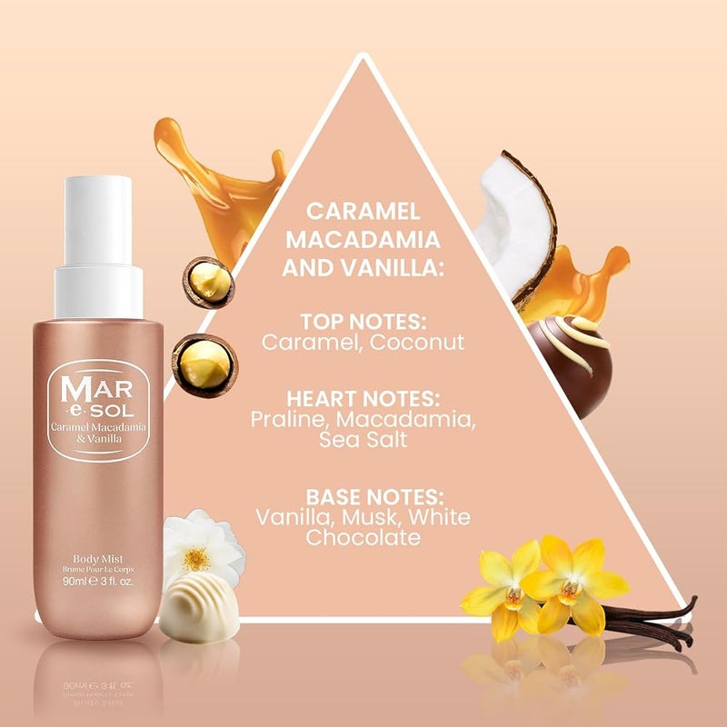 Mar.e.SOL Caramel Macadamia & Vanilla Gift Set – Body Mist 90ml + Scrub 100g + Body Butter 75ml Sweet & Long-Lasting Fragrance Nourishing Care Gift Set for Women - Image 3
