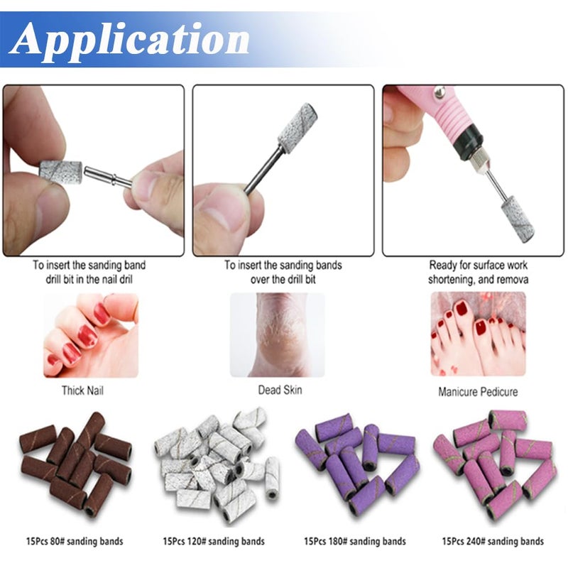 Eyech 60 Pcs Sanding Bands Nail Drill Bits 80120180240 Professional Nail Manicure Electric File Nail Sand Piece Set with 33mm Mandrel for Acrylic Nails Gel Manicures and Pedicure - Image 3