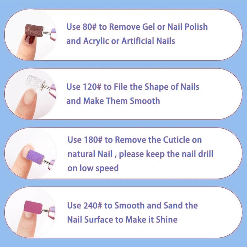 Eyech 60 Pcs Sanding Bands Nail Drill Bits 80120180240 Professional Nail Manicure Electric File Nail Sand Piece Set with 33mm Mandrel for Acrylic Nails Gel Manicures and Pedicure - Image 5