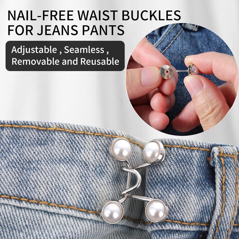 yorten Yorten Waist Buckle for Loose Jeans Pants Pearl Detachable Instant Jeans Button Pins Waist Tighter Set Make The Waist Fit for Skirt Pants Robe 4 pcs - Image 2