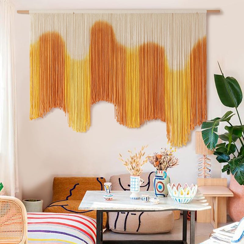 IOWER Macrame Wall Hanging Yellow Dip-Dyed Large For Living Room Boho Macrame Wall Decor 59" Wx37 L - Image 1