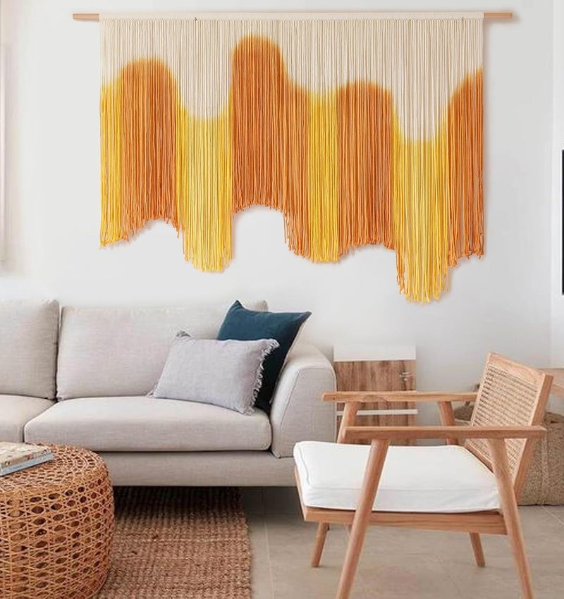 IOWER Macrame Wall Hanging Yellow Dip-Dyed Large For Living Room Boho Macrame Wall Decor 59" Wx37 L - Image 3