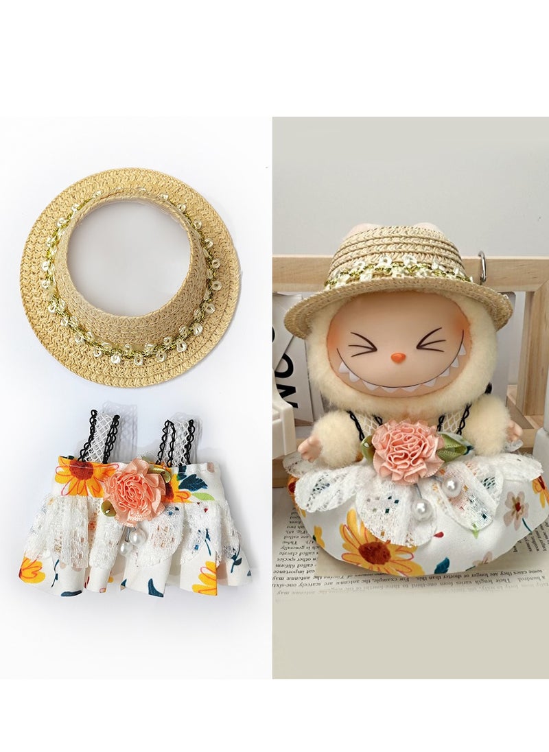 LABUBU Labubu Floral Garden Set: Printed Dress + Lace-Trimmed Straw Hat - 17cm Doll (Doll/Shoes Not Incl.)  - Image 1