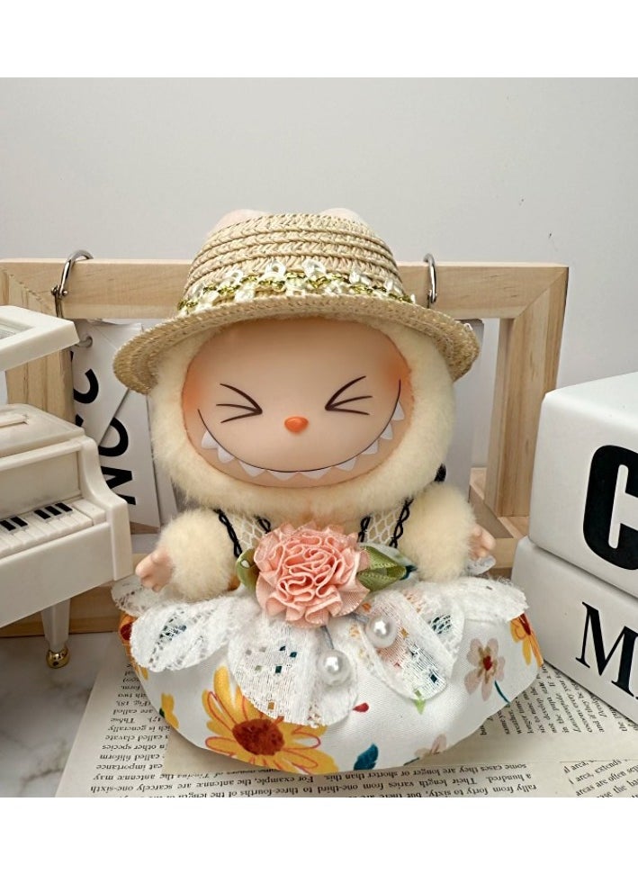 LABUBU Labubu Floral Garden Set: Printed Dress + Lace-Trimmed Straw Hat - 17cm Doll (Doll/Shoes Not Incl.)  - Image 2