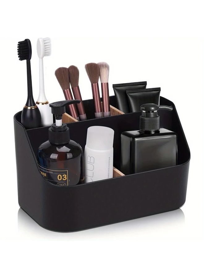 Black Plastic Toothbrush And Toothpaste Holder With Dividers Freestanding Bathroom Organizer - Image 5
