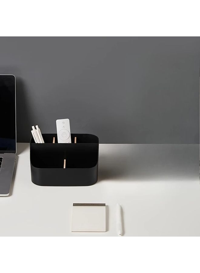 Black Plastic Toothbrush And Toothpaste Holder With Dividers Freestanding Bathroom Organizer - Image 1