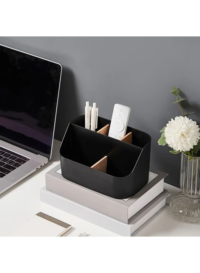 Black Plastic Toothbrush And Toothpaste Holder With Dividers Freestanding Bathroom Organizer - Image 4