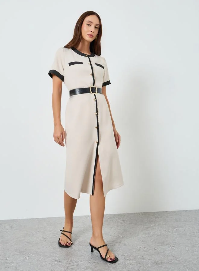 Take Two Women Midi Dress with Contrast Trim and Belt