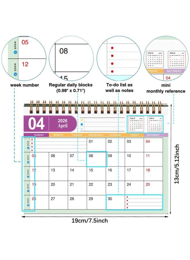 MOOJULY Small Desk Calendar 2026, Use Now to Dec 2026, Standing Flip Desktop Calendar with To-do List & Notes, Academic Year Desk Calendar with Stickers, Monthly Calendar for Home Office (Green) - Image 5
