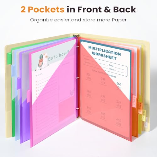 Sooez 8 Count Dividers with Pockets, 8 Tabs Binder Dividers for 3 Ring Binders, Binder Dividers with tabs, Binder Divider with Pockets for US Letter Size, Insertable Big Tabs, Multicolor, Set of 1 - Image 3
