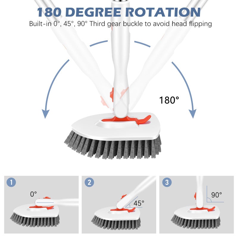 SetSail Floor Scrub Brush, 3-In-1 Tile Tub Floor Scrubber with 52-inch Adjustable Long Handle Shower Cleaner and 3 Detachable Replacement Brush Heads for Cleaning Bathroom Kitchen Walls Tub Tile - Image 3