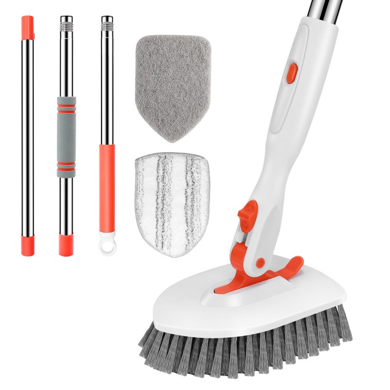 SetSail Floor Scrub Brush, 3-In-1 Tile Tub Floor Scrubber with 52-inch Adjustable Long Handle Shower Cleaner and 3 Detachable Replacement Brush Heads for Cleaning Bathroom Kitchen Walls Tub Tile - Image 1