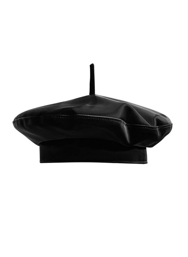 MOSSTYUS Womens Classic Pu Leather French Black Art Basque Beret Tam Beanie Hat Cap Fashion Hat All-Match Painter - Image 1