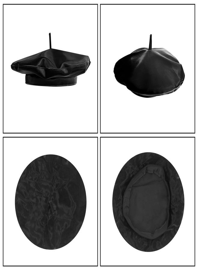 MOSSTYUS Womens Classic Pu Leather French Black Art Basque Beret Tam Beanie Hat Cap Fashion Hat All-Match Painter - Image 3