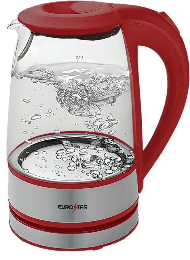 EUROSTAR EKG121RD 1.2L Glass Kettle, Red - Image 3