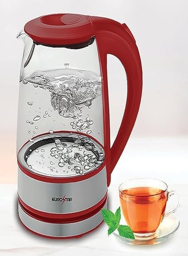 EUROSTAR EKG121RD 1.2L Glass Kettle, Red - Image 1