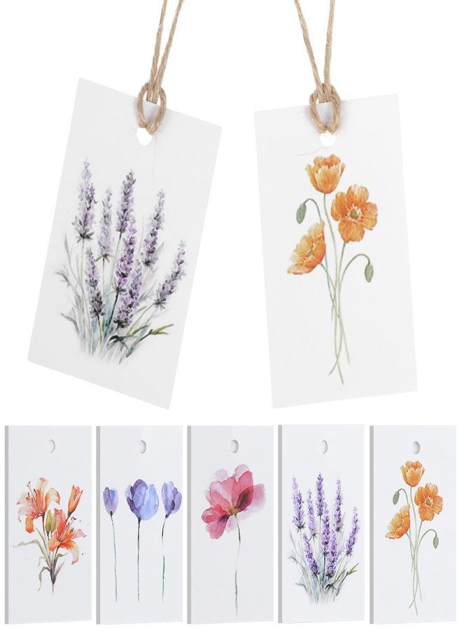 Yolev 50 Pcs Floral Blank Gift Tags with String 5 Style Paper Gift Tags 2 x 3 in Elegant Watercolor Floral Paper Tags with Strings Set for Wedding Bridal Shower Birthday Party Favor Decor Supplies - Image 1