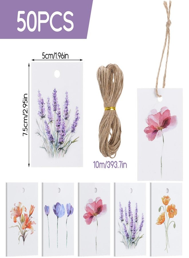 Yolev 50 Pcs Floral Blank Gift Tags with String 5 Style Paper Gift Tags 2 x 3 in Elegant Watercolor Floral Paper Tags with Strings Set for Wedding Bridal Shower Birthday Party Favor Decor Supplies - Image 3