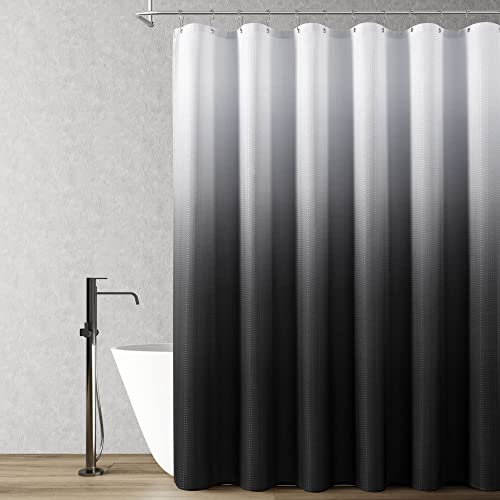 Naturoom Black Shower Curtains Black and White Ombre Bath Curtains for Bathroom, Textured Fabric Shower Curtain Liner with 12 Hooks, Water Repellent, Machine Washable, 72 x 72 inch - Image 1