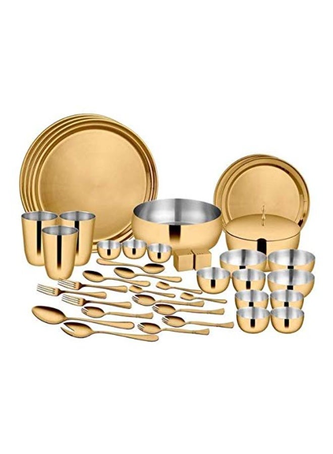 Shri & Sam Stainless Steel Gold Solid Dinner Set With Pvd Coating , Majestic, 42 Pieces - Image 1