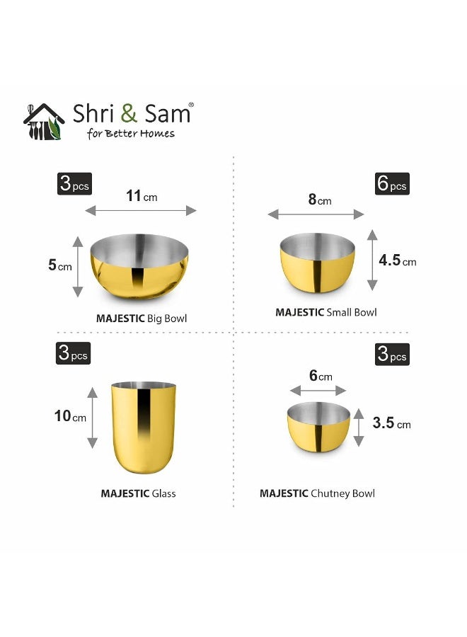 Shri & Sam Stainless Steel Gold Solid Dinner Set With Pvd Coating , Majestic, 42 Pieces - Image 4