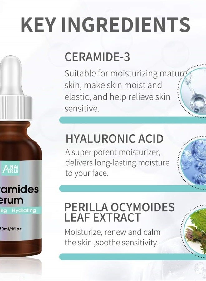 ANAI RUI سيروم الوجه بالسيراميد مع حمض الهيالورونيك، لتقليل الخطوط، تصحيح التجاعيد، إصلاح حاجز البشرة، تهدئة التشققات والاحمرار، سيروم السيراميد المضاد للشيخوخة، 1 أونصة سائلة - Image 5