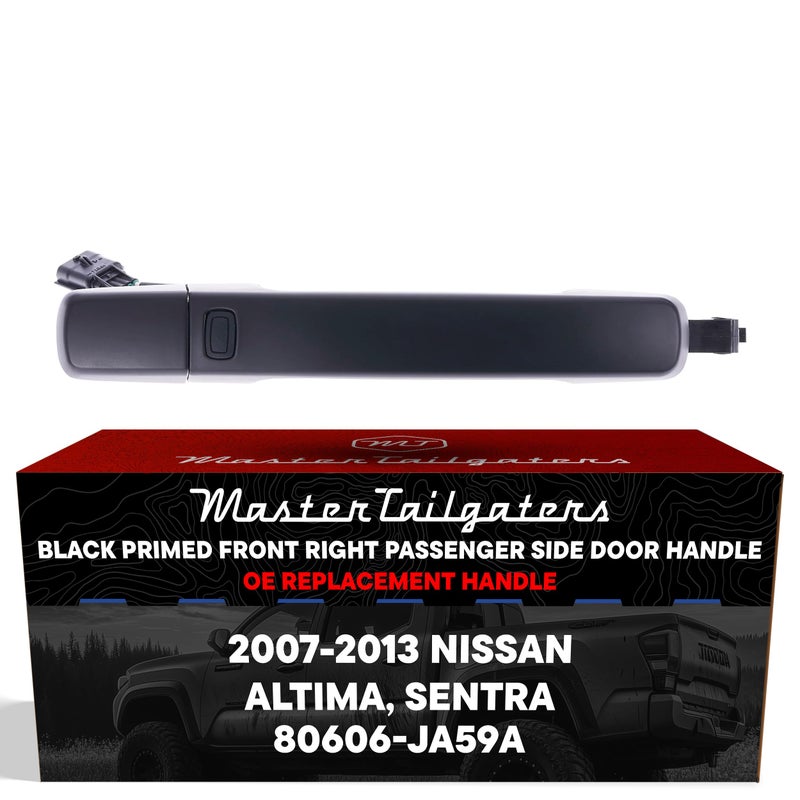 Exterior Door Handle Black Primed Replacement for Nissan Altima Coupe 0813 Altima Sedan 0712 Altima Hybrid 0711 Sentra 0712 OE Part 80606JA59A Front Right Passenger Side wo Keyhole Cover