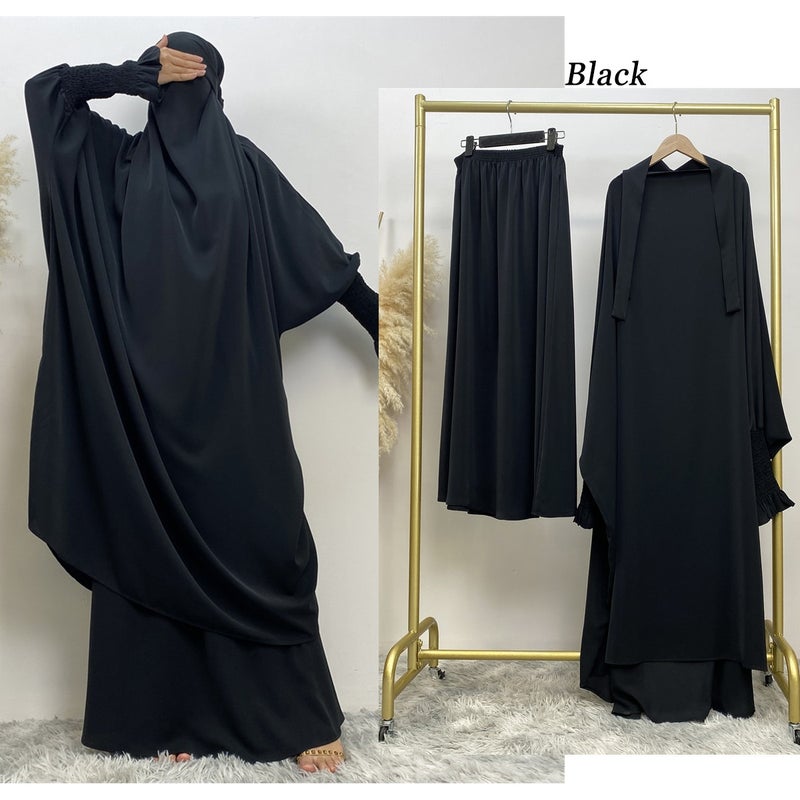 monica fashion Muslim Women Fashion Set Two-piece robe Long sleeve Islamic Clothing Dubai Saudi Turkey solid color elegant dress - Image 1