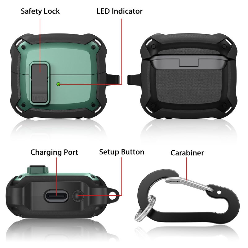 AIRSPO Compatible with Samsung Galaxy Buds 3 Case & Galaxy Buds 3 Pro Case with Cleaner kit, Military Hard Case with Lock for Samsung Galaxy Buds 3 Wireless Charging Cases, Green - Image 4