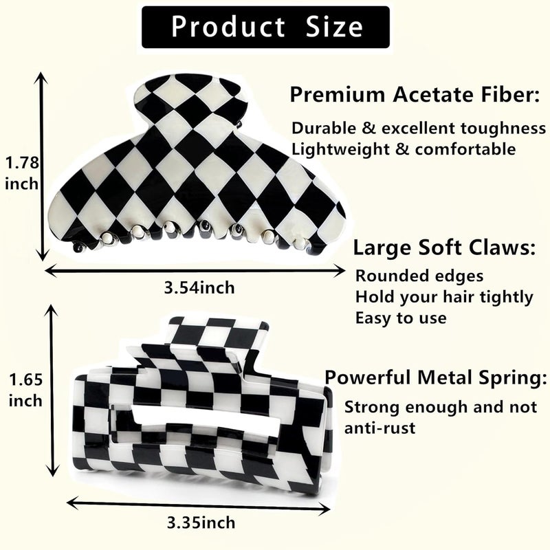 Fsmiling Womens Checkered Hair Clip Large Checkered Claw Clips Black And White Jaw Clip,2pack - Image 3