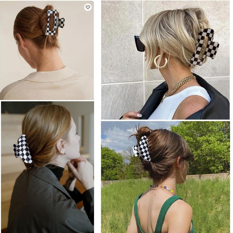 Fsmiling Womens Checkered Hair Clip Large Checkered Claw Clips Black And White Jaw Clip,2pack - Image 5
