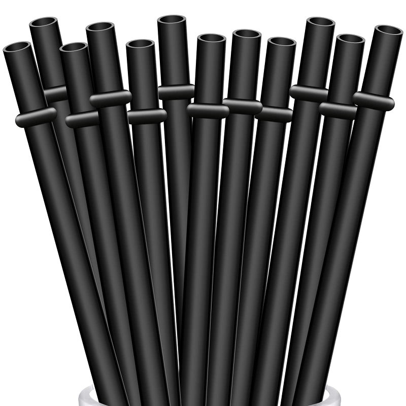 ALINK 12Pack Reusable Black Straws 105 Long Hard Plastic Tumbler Replacement Straws for 16 OZ 20 OZ 30 OZ Stanley YETI Mason Jar Starbucks Tumblers Set of 10 with Cleaning Brush