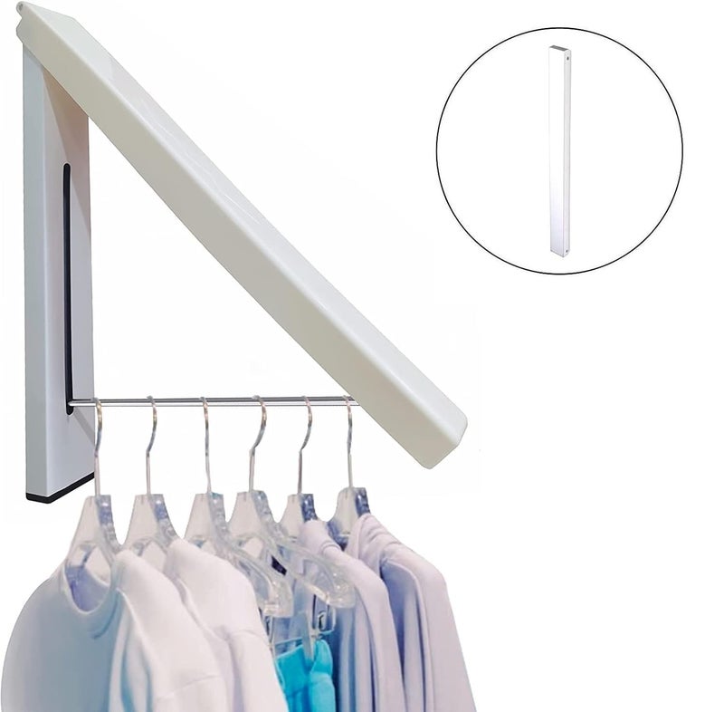 Zipron Wall Mountable Hidden Type Metal Space Savers Folding Clothes Rack HangerDrying Rack for Bedroom Bathroom Balcony White Color 1 Pieces - Image 2