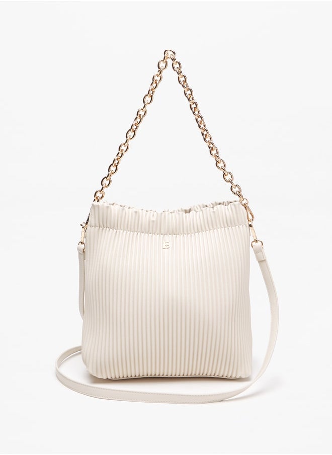 Flora Bella By Shoexpress Women's Ribbed Bucket Bag With Detachable Strap And Snap Button Closure  - Image 1