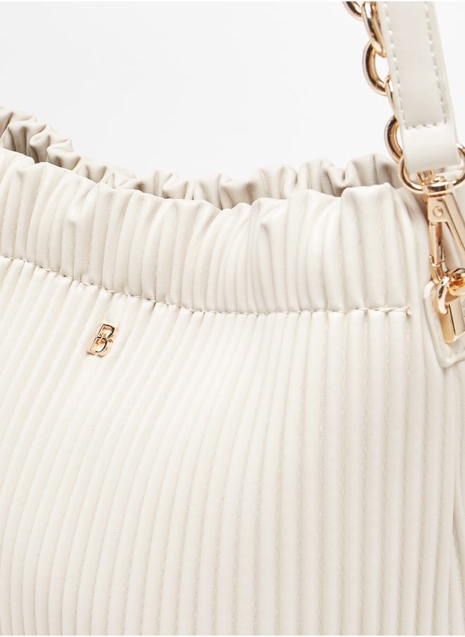 Flora Bella By Shoexpress Women's Ribbed Bucket Bag With Detachable Strap And Snap Button Closure  - Image 3