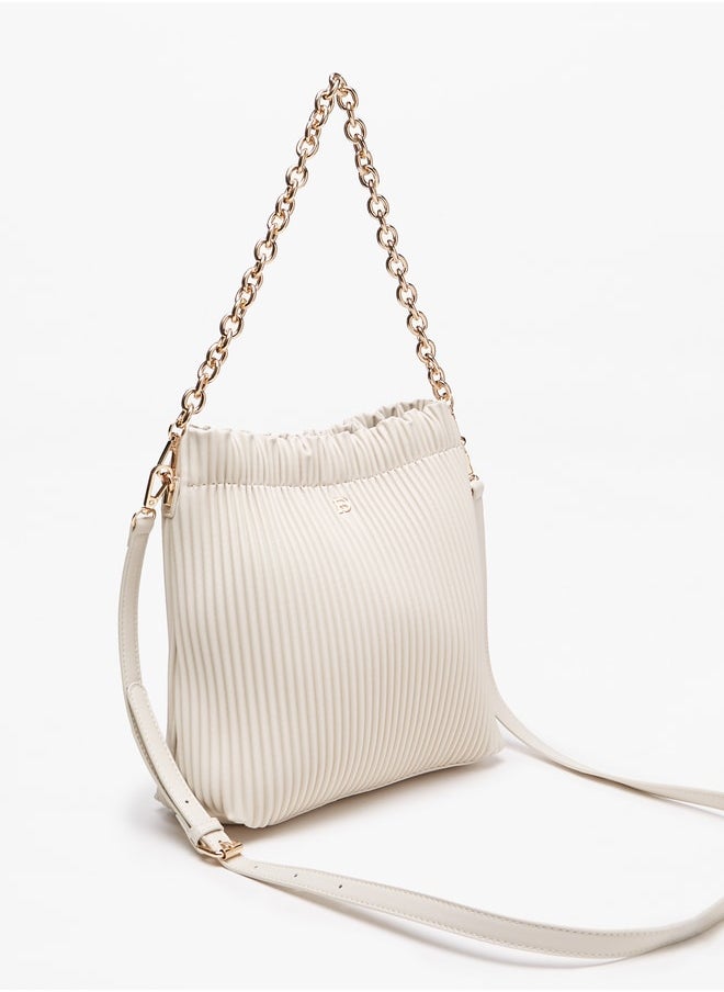 Flora Bella By Shoexpress Women's Ribbed Bucket Bag With Detachable Strap And Snap Button Closure  - Image 2