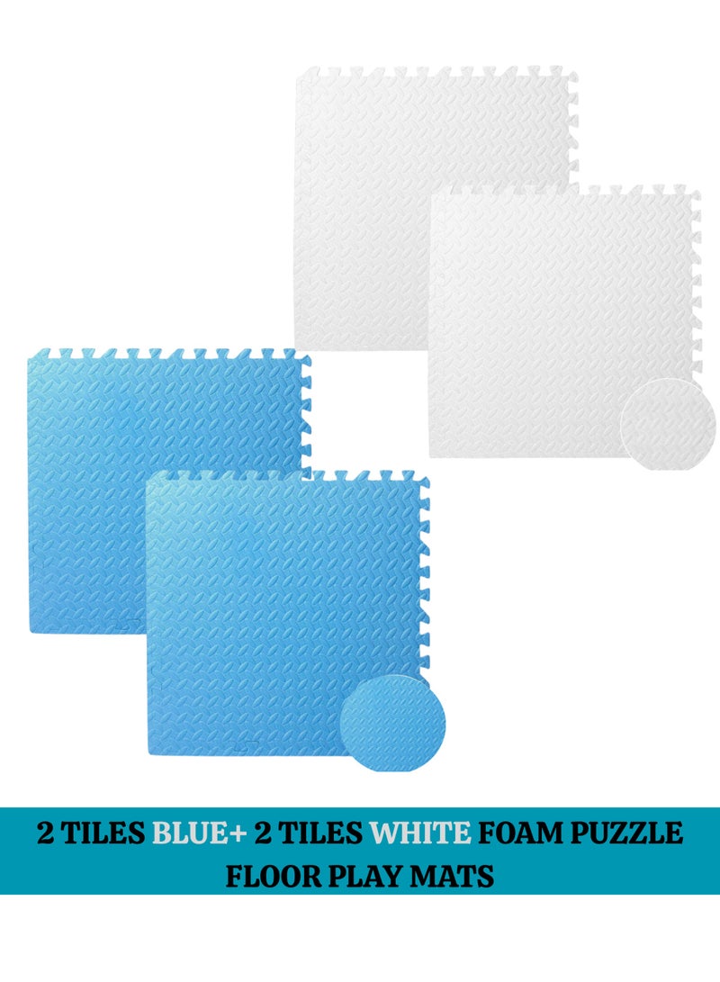 GoldenLike  سجادة أرضية من الفوم، 60×60 سم، سجادة من الفوم مع حواف متشابكة، سجادة لعب للأطفال، سجادة صالة ألعاب رياضية، سجادات أرضية للأطفال، سجادة زحف، سجادة مضادة للانزلاق، بطانة إسفنجية واقية للمنزل، صالة الألعاب الرياضية، قطعتان باللون الأبيض وقطعتان باللون الأزرق - Image 2