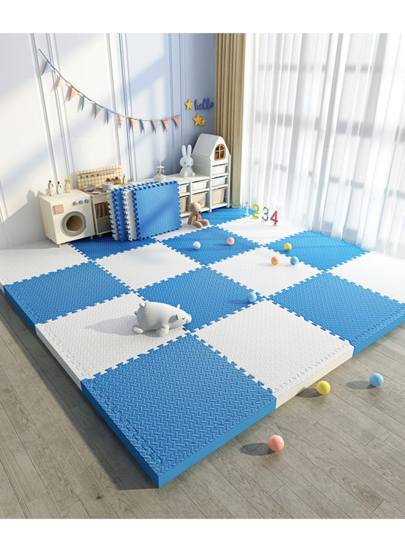 GoldenLike  سجادة أرضية من الفوم، 60×60 سم، سجادة من الفوم مع حواف متشابكة، سجادة لعب للأطفال، سجادة صالة ألعاب رياضية، سجادات أرضية للأطفال، سجادة زحف، سجادة مضادة للانزلاق، بطانة إسفنجية واقية للمنزل، صالة الألعاب الرياضية، قطعتان باللون الأبيض وقطعتان باللون الأزرق - Image 1