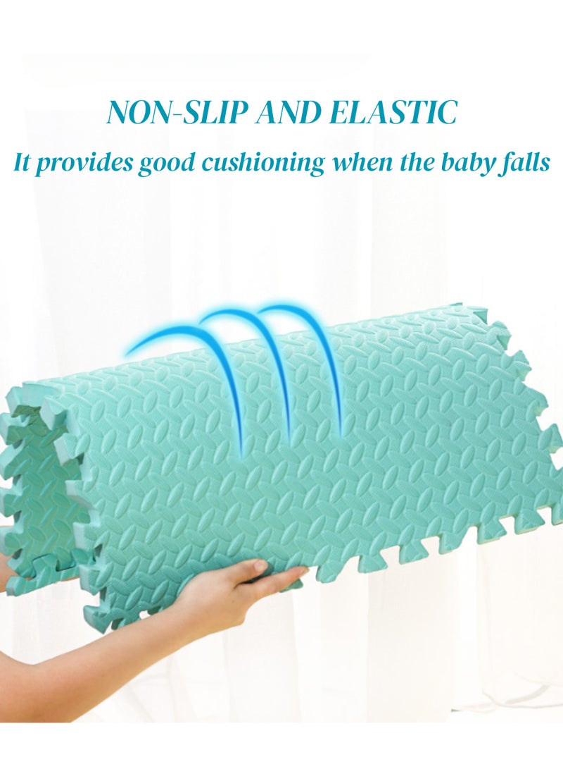 GoldenLike  سجادة أرضية من الفوم، 60×60 سم، سجادة من الفوم مع حواف متشابكة، سجادة لعب للأطفال، سجادة صالة ألعاب رياضية، سجادات أرضية للأطفال، سجادة زحف، سجادة مضادة للانزلاق، بطانة إسفنجية واقية للمنزل، صالة الألعاب الرياضية، قطعتان باللون الأبيض وقطعتان باللون الأزرق - Image 5