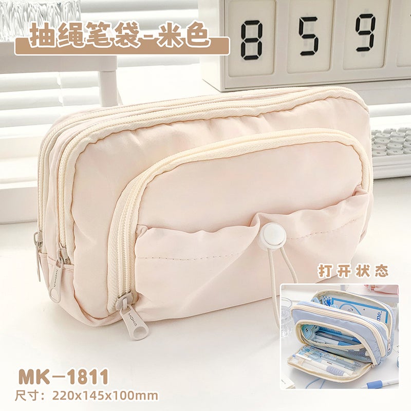 High-looking pencil case large capacity girl creative junior high school primary school student multi-layer storage pencil case stationery box ins style beige white 