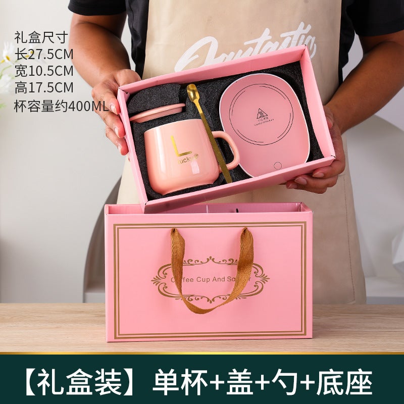 55-Degree Heated Mug Set Ceramic Gift Pink thermostatic cup set 